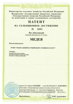 Патент на СД № 12551 Выдан 28.02.2023